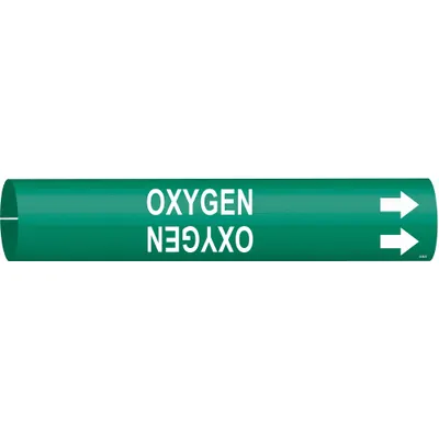 BRADY Pipe Marker: Oxygen, Green, White, Fits 1 1/2 to 2 3/8 in Pipe O.D., 1 Pipe Markers - Oxygen Snap-On Pipe Markers