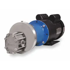 Mag-drive rotary gear pump with 316 stainless steel body and 316 SS gear. Motor rated 1 1/2 hp, 230/460V AC, 3/4" FNPT ports. Mag-drive design eliminates mechanical seals. Used for transferring clean, non-abrasive fluids in industrial applications.