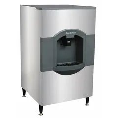 Manual fill ice dispenser with 180 lb storage capacity. Features a rocking chute for ice dispensing and antimicrobial protection. Suitable for commercial kitchens, cafeterias, and hospitality environments where self-service ice is required.