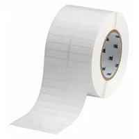 This precut label roll measures 3/8 in width and is made of polyester with a permanent adhesive and white gloss finish. It is compatible with the i5100 printer series. Typical applications include durable identification and labeling in industrial environments where resistance to harsh conditions is required