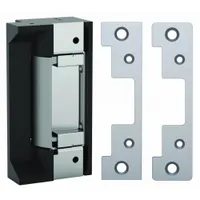 This cylindrical electric strike is constructed of stainless steel and measures 4 7/8 inches in height. It operates on 12/24V AC/DC input voltage and is rated for heavy-duty performance. Used in access control systems to release a door latch upon receiving an electric signal, suitable for commercial or industrial doors requiring secure remote unlocking