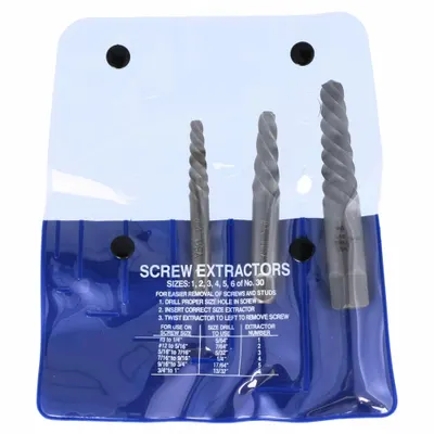 CLEVELAND Screw Extractor Set: 3 Pc, Spiral Flute, Size #4/#5/#6 - Spiral-Flute Extractor Sets