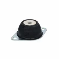 Flange-mount vibration isolator for compression load applications. Natural rubber bumper with 60A durometer absorbs vibration and reduces structure-borne noise. Steel M10 female thread allows secure mounting. Suitable for use under machinery, pumps, or compressors