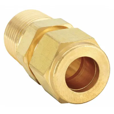 PARKER Compression Fitting Adapter: 1/2 in OD x 1/2 in Pipe Size, Compression x MNPT - Single-Ferrule Brass Compression Fittings