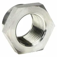 This threaded high-pressure pipe fitting features a male NPT thread on one end and a female NPT thread on the other, allowing connection of male and female threaded pipes or components. Rated for a maximum operating pressure of 3,000 psi, it is constructed from carbon steel for use in hydraulic and pneumatic systems