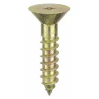 This flat-head screw anchor is designed for fastening into concrete, brick, or block. It features a pointed tip for easy starting and is removable for repositioning. Made of steel with a zinc yellow finish, it is supplied in a 100-pack. Suitable for light-duty indoor applications