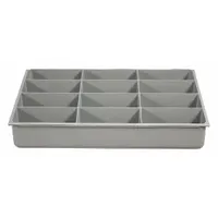 This gray insert for small compartmented boxes provides 12 fixed compartments, each measuring 4-7/32 in x 2-3/16 in. It is designed to fit DURHAM MFG model 226-95 and is used for organizing small parts such as hardware, electronics components, or workshop supplies