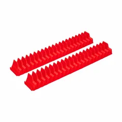 Red plastic wrench organizer for drawer storage. Holds wrenches securely with a magnetic base to prevent shifting. Overall width 4-3/4 inches. Suitable for organizing tools in workshop or service drawers.