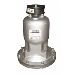 This pulsation dampener is constructed with a stainless steel body and a Neoprene/PTFE diaphragm. It features a 1 1/2 in NPT inlet. Used in fluid handling systems to reduce pressure fluctuations and vibration, protecting downstream equipment and ensuring smooth flow.