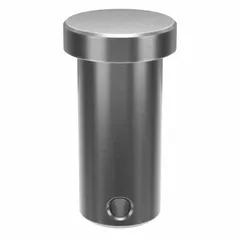 Standard clevis pin with 5/8 in diameter and 1 7/16 in shank length, made from 18-8 stainless steel. Inch-sized, non-threaded fastener for use in clevis and hitch assemblies, providing a corrosion-resistant pivot point in industrial, agricultural, and material handling applications.