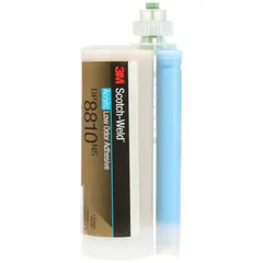 Ambient-cured acrylic adhesive in 45 mL dual-cartridges for two-part applicators. Black, thick liquid formulation cures to a black color. Suitable for bonding plastics, metals, and composites in industrial assembly, with gap-filling and sag-resistant properties for vertical or overhead applications.