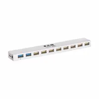 This 10-port hub combines USB 3.0 and USB 2.0 ports to expand connectivity for multiple peripherals. It features eight USB-A (Female) ports on a side connector and includes a 3 ft cable. Suitable for connecting keyboards, mice, flash drives, and printers to a computer or workstation