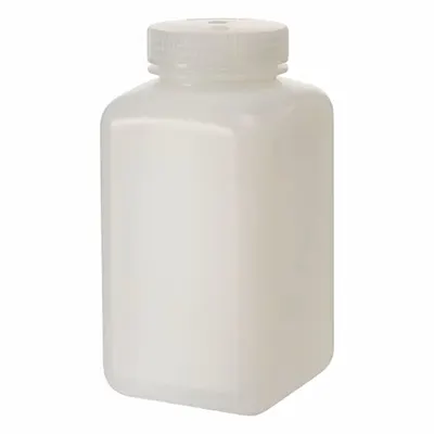 NALGENE Laboratory Bottle: 1 L, 32 fl oz, HDPE, Natural, 63 mm Screw Closure Size - HDPE Rectangular Lab Bottles