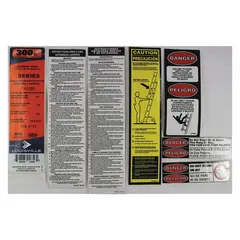 Replacement label kit for Louisville Ladder equipment. Compatible with models FH1004 and item numbers 33J665, 33J675, 33J676, 33J679, 33J706, 33J717, 33J718, 33J729. Used to replace worn or missing safety and identification labels.
