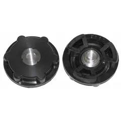 This 3M fiber disc pad hub has a 2 1/2 in diameter and a 3/8"-24 thread for mounting fiber discs onto angle grinders or other compatible tools. The black hub provides a secure attachment point for sanding, grinding, and finishing operations in metalworking and fabrication.