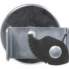 This holding-style cup ceramic magnet has a 0.375 in thickness and 2 5/8 in outside diameter, with an encased clip for secure attachment. It provides a maximum pull force of 41 lbf, suitable for industrial fixturing, part retention, and temporary mounting in material handling and assembly applications.