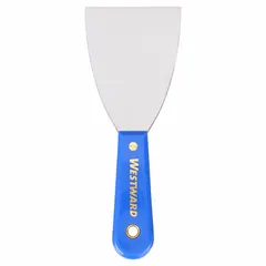 This standard scraper features a carbon steel blade with a stiff, tapered shape for controlled scraping. The plastic handle provides a secure grip. Suitable for removing paint, adhesive, gaskets, and other buildup from flat surfaces in maintenance and cleaning tasks.
