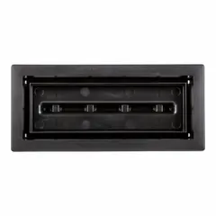This floor register is designed for single-direction airflow in floor or wall installations. It features a decorative matte black plastic grille with non-adjustable blades. The register measures 4 inches in height and 12 inches in width, suitable for residential or light commercial HVAC systems.