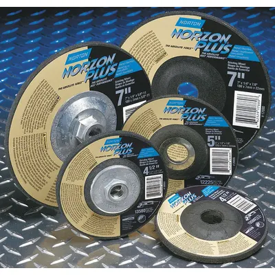 NORTON Cut-Off & Grinding Wheel: Type 27, 5" x 1/8" x 5/8"-11, Ceramic, 24 Grit - Cool-Cutting Combination Wheels for Carbon & Stainless Steel