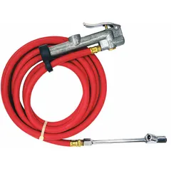 Single-tire inflator gauge with sight glass for visual pressure monitoring. Constructed from plastic with a 1/4 in thread size. Suitable for inflating tires on automotive, truck, and industrial equipment.