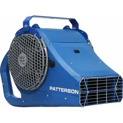 This PATTERSON high-velocity fan is designed for ceiling or wall mounting via an arm. It operates on 208/230V AC with a 1/2 hp motor and provides single-speed, non-oscillating airflow. Suitable for spot cooling and ventilation in industrial spaces such as warehouses, factories, and workshops.