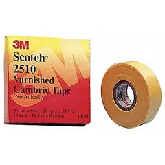This abrasion-resistant electrical tape is made from varnished cotton cloth, providing mechanical protection and electrical insulation for indoor applications. Each roll is 3/4 inch wide and 20 yards long with a 7 mil thickness. The tape is yellow and comes in a 20-pack. Typical uses include coil winding, motor lead connections, and bus bar wrapping.
