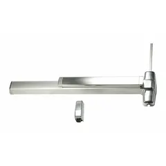 This VON DUPRIN surface vertical rod push bar features a chrome finish and a Touchbar design. It is intended for use on egress doors up to 3 ft wide, providing push-bar operation for emergency exit applications in commercial and institutional buildings.
