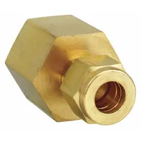 Brass double-ferrule compression fitting with 3/8 in OD tube connection and 3/8 in female NPT pipe thread. Suitable for connecting tubing to threaded ports in fluid systems requiring leak-free sealing