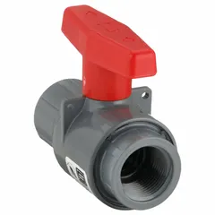 This SPEARS CPVC ball valve features a straight one-piece body with a Tee handle for manual two-way flow control. Rated for 235 psi CWP, it is suited for moderate-pressure industrial piping systems requiring corrosion resistance.