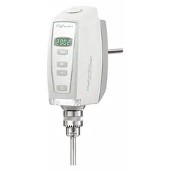 Variable-speed overhead stirrer with digital display for mixing low- to medium-viscosity fluids up to 15,000 cps. Maximum torque of 70 N-cm and capacity of 25 L. Operates on 100/240V. Non-reversible. Weight 7 lb.