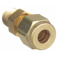 This double-ferrule brass compression fitting adapter connects 1/2 in OD tubing to a 1/4 in male NPT threaded port. It is used in instrumentation, hydraulic, and pneumatic systems requiring leak-free sealing and vibration resistance. Compatible with Parker A-LOK fitting brands