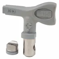 Airless spray gun tip with 0.015 in orifice size, designed for use with GRACO XHF series spray guns and compatible with model XHD001. Gray finish. Suitable for applying paints, lacquers, and other coatings in industrial finishing, construction, and maintenance tasks