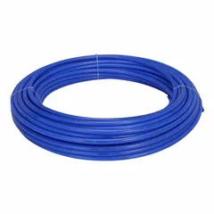 PEX Type B tubing for general plumbing applications. Suitable for hot and cold water supply lines, radiant heating systems, and hydronic piping. 3/4-inch diameter, blue color, supplied in a 300-foot coil. Provides flexibility and corrosion resistance for residential and commercial installations.