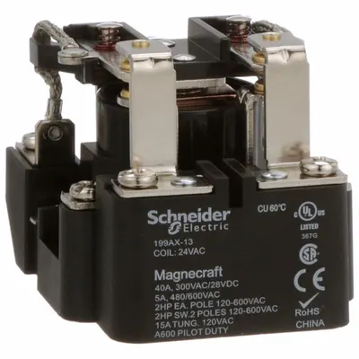 SCHNEIDER Open Power Relay: Surface Mounted, 40 A Current Rating, 24V AC, DPDT - Surface-Mounted Relays