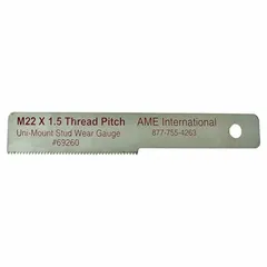 This steel thread gauge is used to measure tread depth on tires, aiding in wear assessment for maintenance decisions. It includes a Unimount Gauge and has an overall length of 4 inches with a width of 1/16 inch.