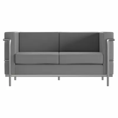 FLASH FURNITURE Loveseat Gray Faux Leather Metal - Loveseats
