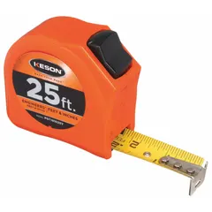Engineers-scale tape measure with a 25 ft length and nonmagnetic single hook tip. Features a high-visibility orange plastic case, finger brake, and manual lock. Dual SAE/Engineers Scale and Inch/Engineer's Scale markings with 1/16 in increments and feet. Used for precision linear measurement in technical drafting, layout work, and field measurements.