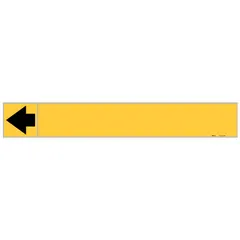 Yellow vinyl pipe marker with black directional flow arrow, 8 in width and 1 in length, supplied on an 8 in roll. Non-reflective. Used to indicate flow direction in industrial piping systems.