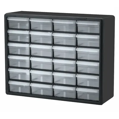 AKRO-MILS 10124 Plastic Small Parts Drawer Cabinet, 24 Drawers, Stackable, Black - Plastic Small Parts Drawer Cabinets