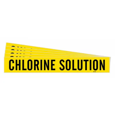 BRADY Pipe Marker: Chlorine Solution, Yellow, Black, Fits 8 in and Larger Pipe O.D. - Chlorine Solution Adhesive Pipe Markers