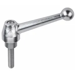 This KIPP ball-style adjustable handle features a threaded stud and corrosion-resistant construction. With an M10 thread and 83 mm length, it is suited for manual clamping, positioning, and adjustment on industrial machinery, jigs, and fixtures.