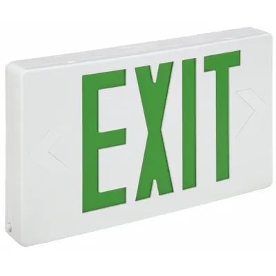 FULHAM Exit Sign: Emergency Battery Backup, LED, White, Green, 1 or 2 Faces, Ceiling - Plastic Lighted Exit Signs