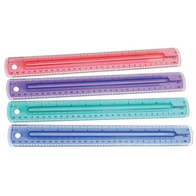 WESTCOTT Ruler: 00403, Gen Purpose, 12 in, 0.51 in Thick, 1/16 in, Black, Rigid - Plastic Rulers