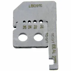 Steel replacement blades with 1 2/5 in overall length, designed for stripping insulation from stranded wire. Compatible with tools 45-636 and 10F578. Used in electrical maintenance and wiring applications.