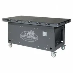 This mobile downdraft table captures airborne dust and debris during sanding, grinding, and finishing operations. It pulls contaminated air downward through the work surface, improving air quality and visibility in woodworking environments. The unit measures 36 inches wide by 72 inches long, delivers 2,500 cfm airflow, and operates on 115V AC power.