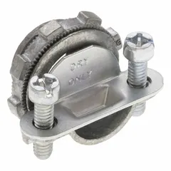 Die cast zinc straight connector with a 2-screw strap and snap-in design for securing 3/8 in trade size MC cable. Non-insulated with a silver finish. Suitable for terminating cable in junction boxes or enclosures in electrical installations.