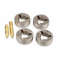 This 4-roll kit includes inlet and intermediate guides for use with Millermatic 300 welders and 20 Series wire feeders. Designed for solid wire, the 3/64 in V-groove drive rolls provide consistent wire feeding in MIG welding applications