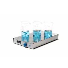Rectangular magnetic stirrer with 15 positions for simultaneous stirring of multiple samples. Digital display and integrated timer allow precise control of mixing duration. Operates on 100/240V with US standard plug. Suitable for laboratory applications requiring consistent agitation across multiple vessels.