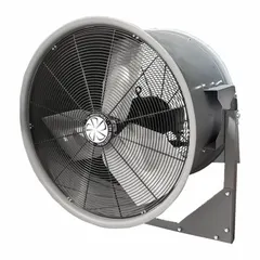 This high-velocity industrial fan features a 32-inch blade diameter and a 3 hp motor, operating on 208 to 230/460V AC. It is designed for ceiling mounting in warehouses, factories, and workshops to provide powerful, single-speed airflow for cooling, ventilation, and exhausting heat or fumes.