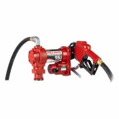 This 12 V DC bung-mount fuel transfer pump from FILL-RITE features a 1/4 hp motor and a maximum flow rate of 15 gpm. It includes a hose and nozzle for direct dispensing but does not include a meter. Typical applications include transferring diesel, gasoline, and other non-flammable liquids from drums or tanks for refueling vehicles and equipment in fleet maintenance, agriculture, and construction.